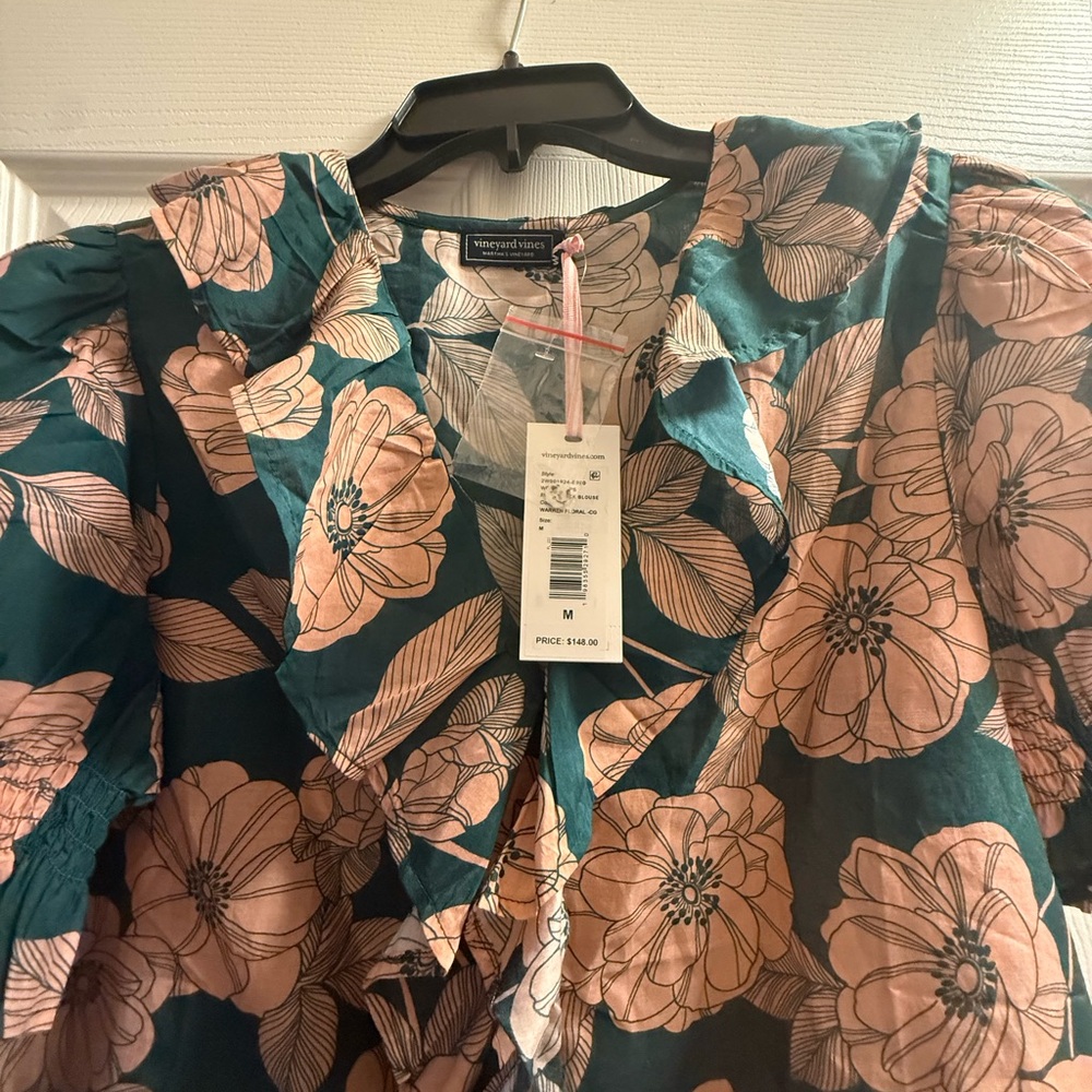 Vineyard Vines Green and Pink Floral Blouse - Picture 3 of 6